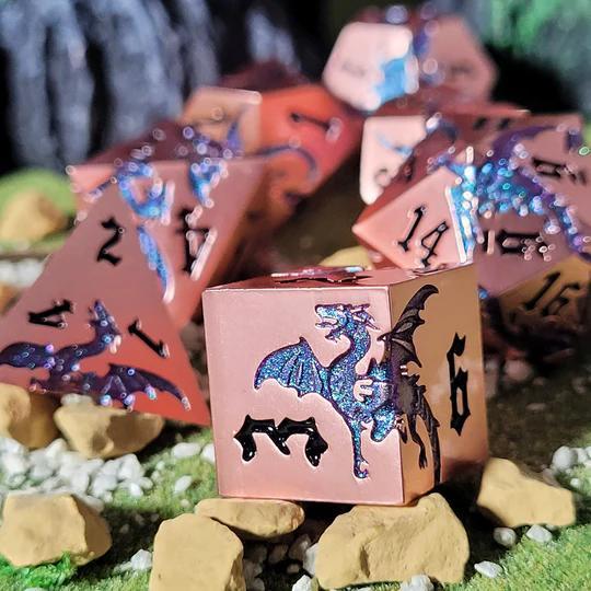 Forged Gaming: Dragon Attack Copper Blue Color Shift Metal RPG Dice Set of 7