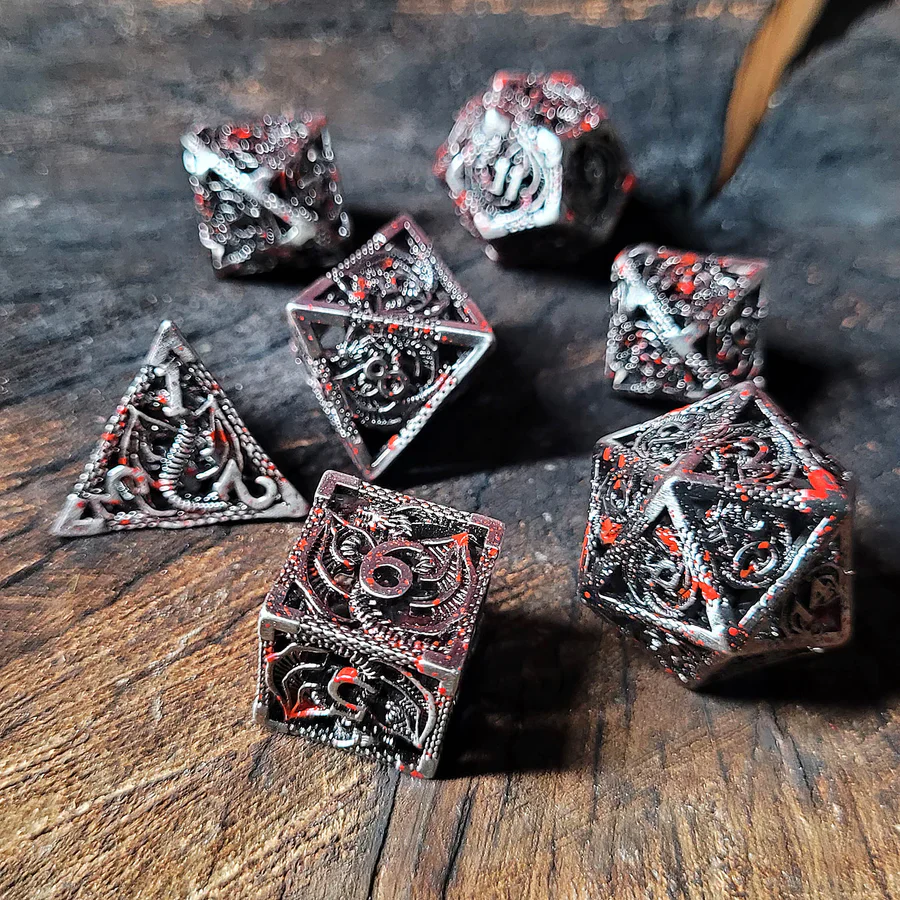 Forged Gaming: Dragon Rampant Silver Blood - Hollow Metal RPG Dice Set
