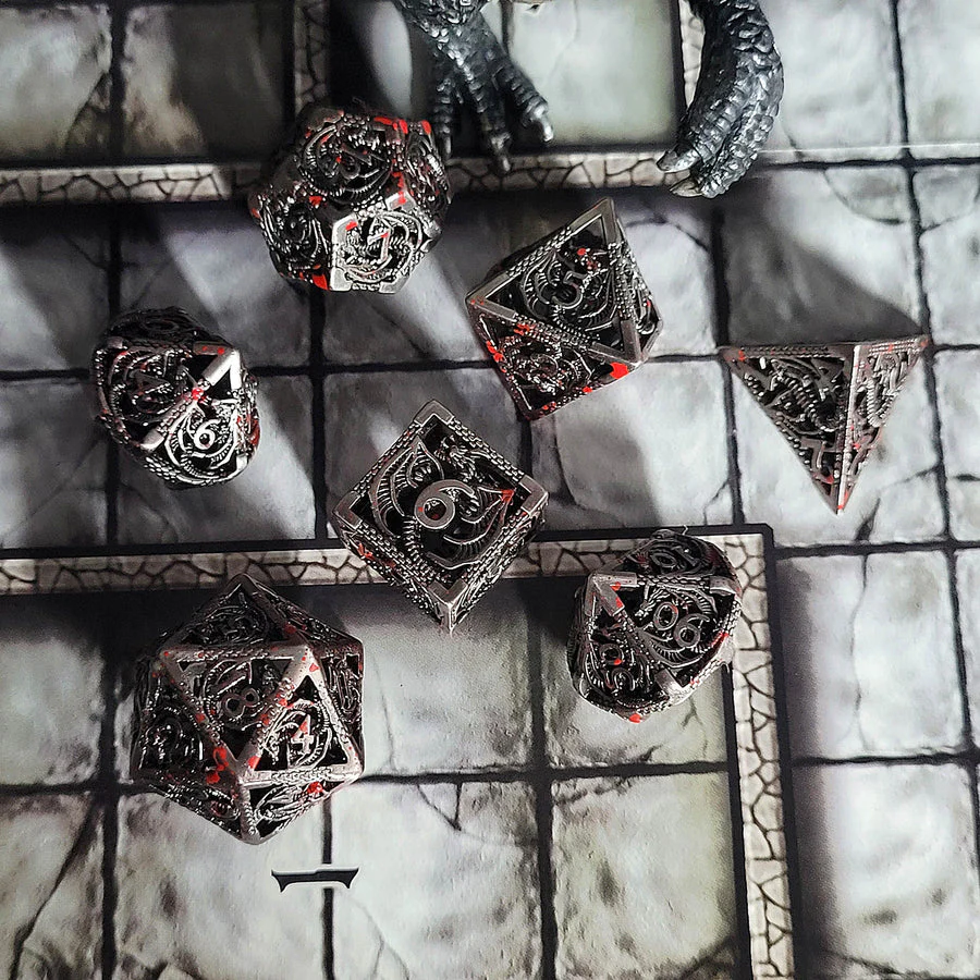 Forged Gaming: Dragon Rampant Silver Blood - Hollow Metal RPG Dice Set - Image 2