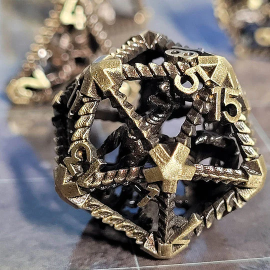 Forged Gaming: Dragon's Immure Antique Gold - Hollow Metal RPG Dice