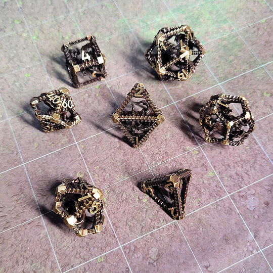 Forged Gaming: Dragon's Immure Antique Gold - Hollow Metal RPG Dice - Image 2