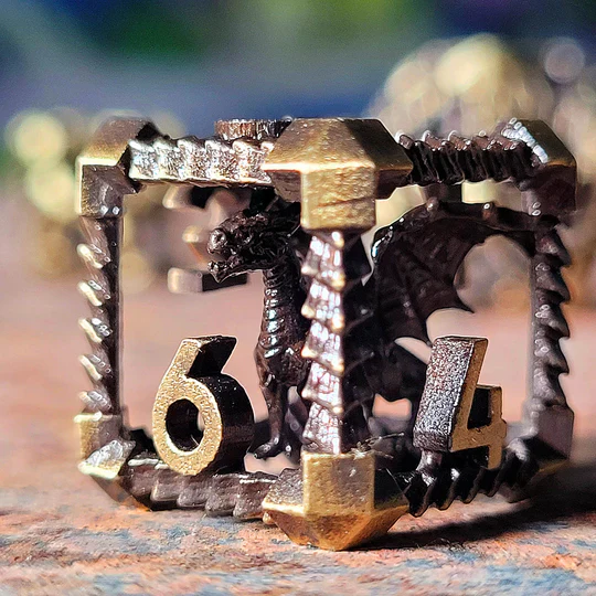 Forged Gaming: Dragon's Immure Antique Gold - Hollow Metal RPG Dice - Image 3