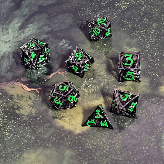 Forged Gaming: Entangled Fate Silver Green - Hollow Metal RPG Dice