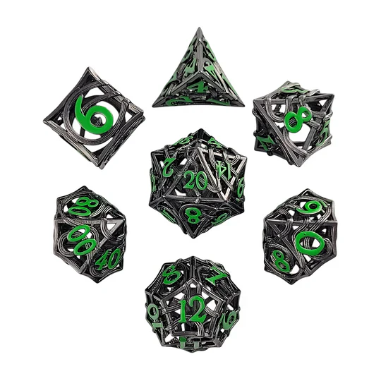 Forged Gaming: Entangled Fate Silver Green - Hollow Metal RPG Dice - Image 3