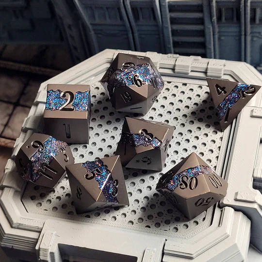 Forged Gaming: Galactic Flow Gunmetal Matte Color-Shift Glitter- Metal RPG Dice Set - Image 2