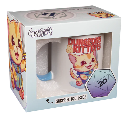 Forged Gaming: GlassStaff Dungeons & Kittens Coffee Mug With Surprise D20