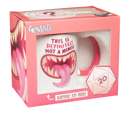 Forged Gaming: GlassStaff Not a Mimic Coffee Mug with Suprirse D20