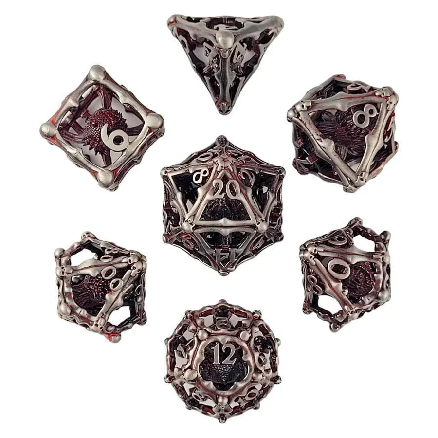 Forged Gaming: Grave Watcher Silver Red Hollow 7 Piece Metal Dice Set
