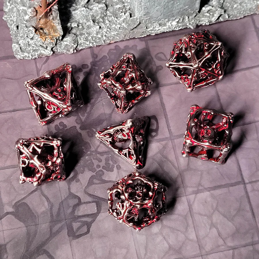 Forged Gaming: Grave Watcher Silver Red Hollow 7 Piece Metal Dice Set - Image 2