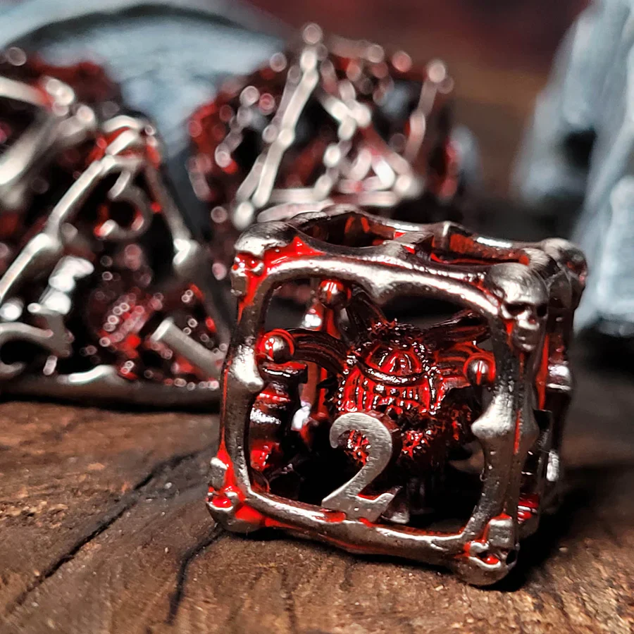Forged Gaming: Grave Watcher Silver Red Hollow 7 Piece Metal Dice Set - Image 3