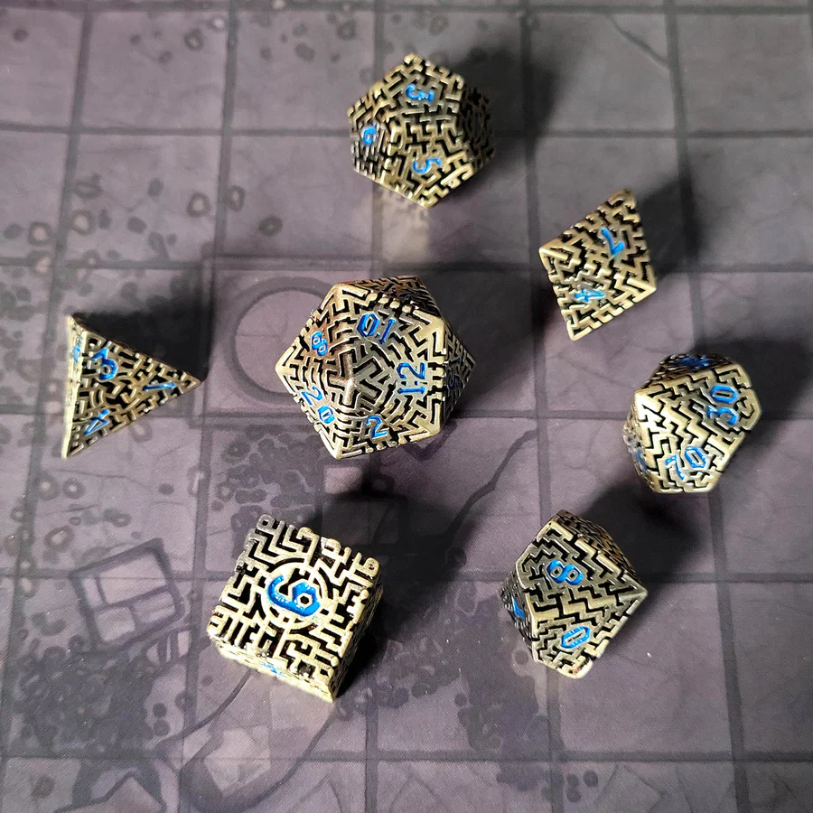 Forged Gaming: Mad Maze Antique Gold - Hollow Metal RPG Dice Set - Image 2