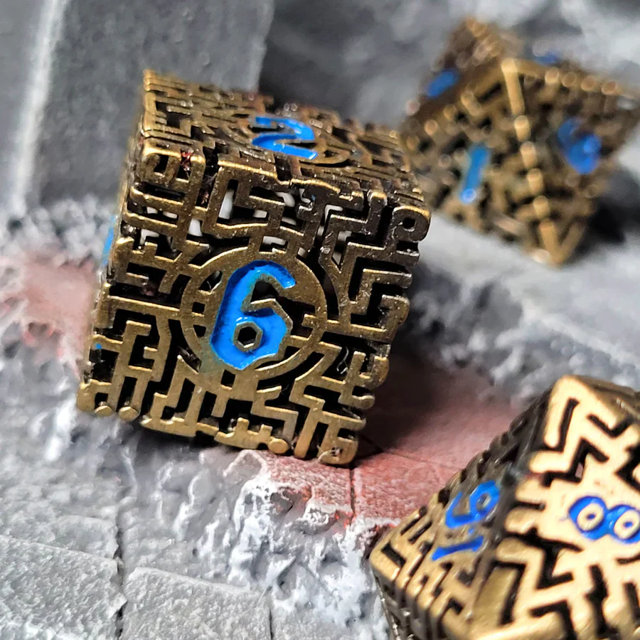 Forged Gaming: Mad Maze Antique Gold - Hollow Metal RPG Dice Set - Image 3
