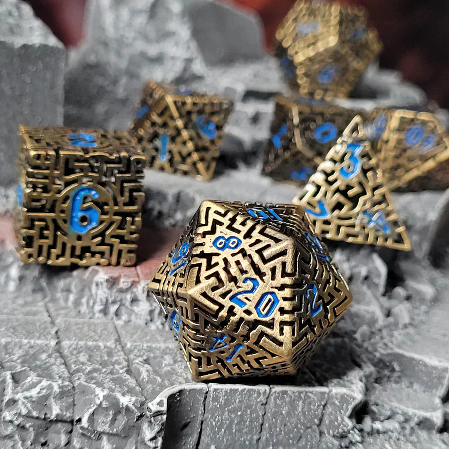 Forged Gaming: Mad Maze Antique Gold - Hollow Metal RPG Dice Set - Image 4