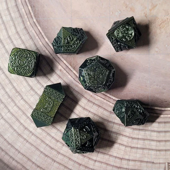 Forged Gaming: Nahuatl's Chance Green - Metal RPG Dice Set