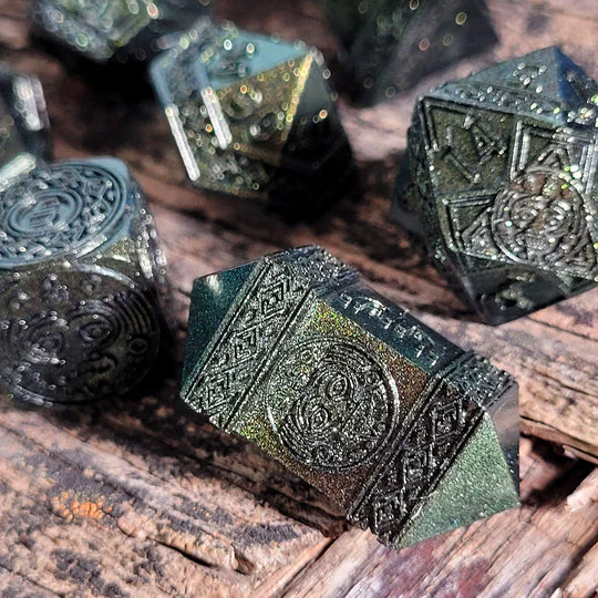 Forged Gaming: Nahuatl's Chance Green - Metal RPG Dice Set - Image 2