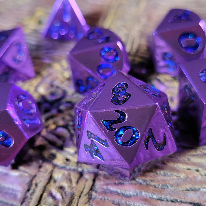 Forged Gaming: Polished Purple with Blue Mica - Metal RPG Dice Set
