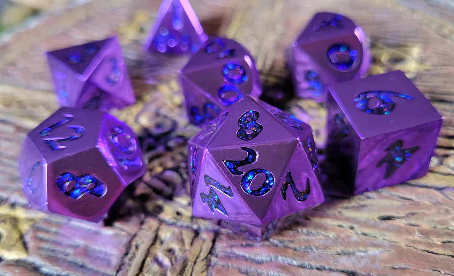 Forged Gaming: Polished Purple with Blue Mica - Metal RPG Dice Set - Image 2