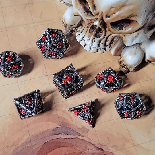 Forged Gaming: Reaper's Confine Nickle Red - Hollow Metal RPG Dice Set