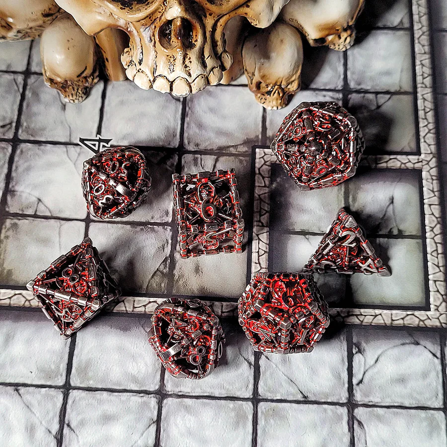Forged Gaming: Reaper's Confine Silver Red Hollow Metal 7 Dice Set