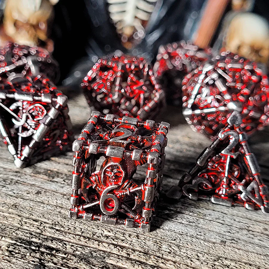 Forged Gaming: Reaper's Confine Silver Red Hollow Metal 7 Dice Set - Image 2
