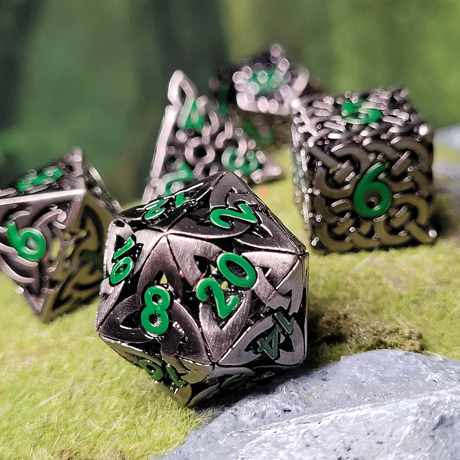 Forged Gaming: Sacred Hollows Silver Green Hollow Metal RPG Dice Set