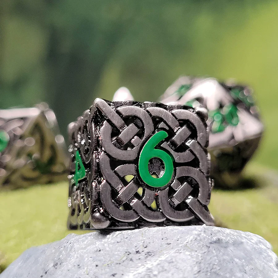 Forged Gaming: Sacred Hollows Silver Green Hollow Metal RPG Dice Set - Image 2
