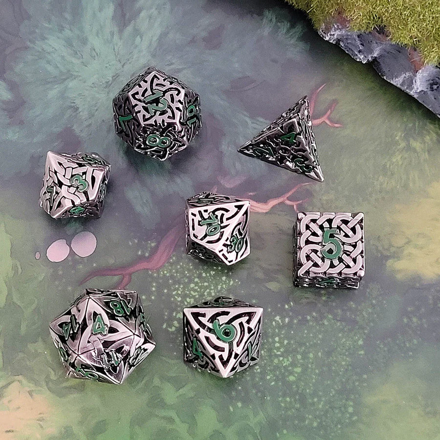Forged Gaming: Sacred Hollows Silver Green Hollow Metal RPG Dice Set - Image 3