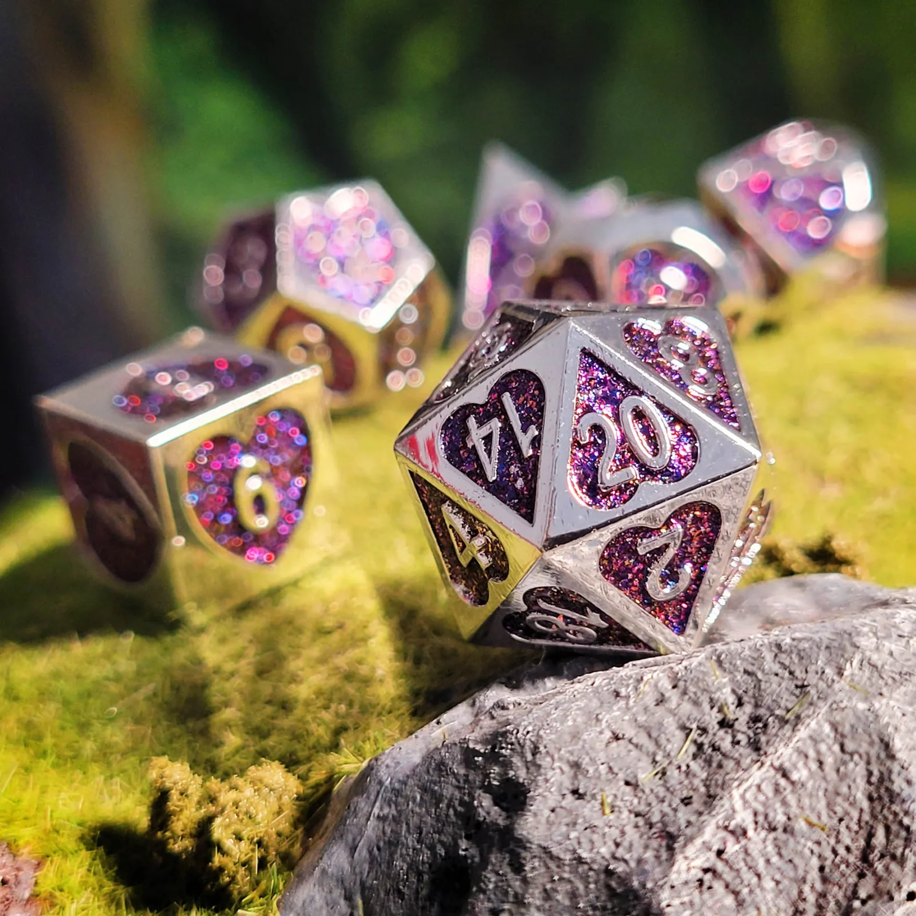 Forged Gaming: Soaring Heart - Metal RPG Dice Set with Custom Wooden Dice Box - Red - Image 2