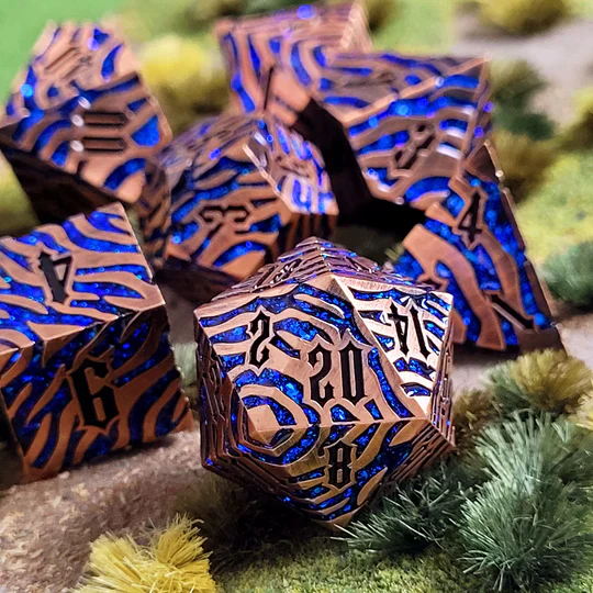 Forged Gaming: Tiger Stripe Copper Blue Glitter - Metal RPG Dice Set