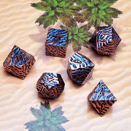 Forged Gaming: Tiger Stripe Copper Blue Glitter - Metal RPG Dice Set - Image 2