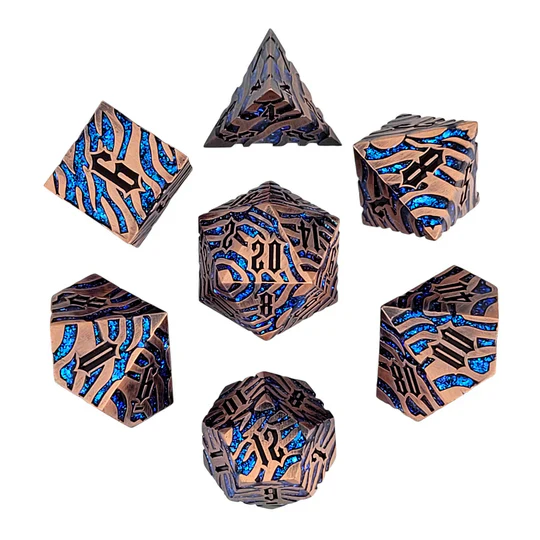 Forged Gaming: Tiger Stripe Copper Blue Glitter - Metal RPG Dice Set - Image 3