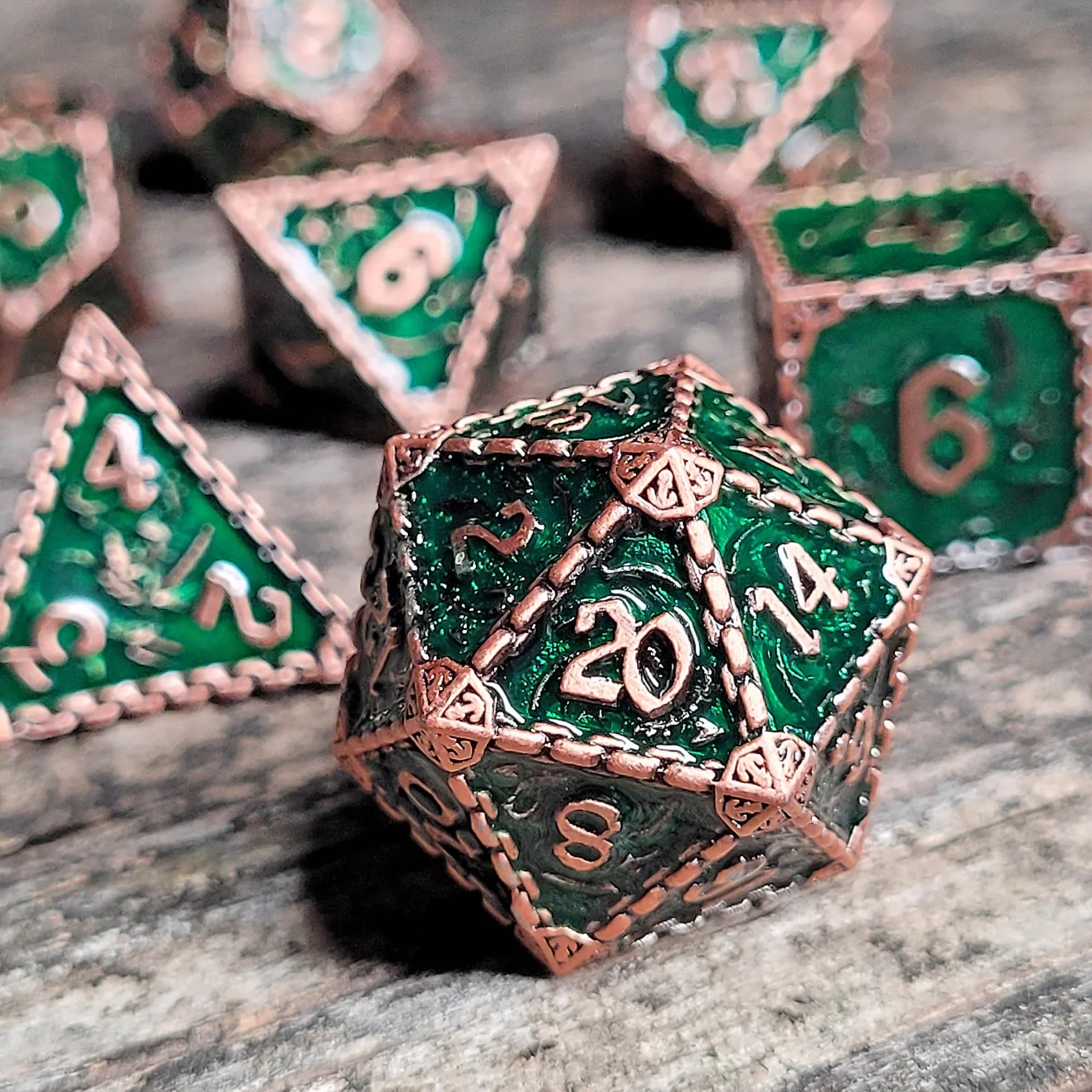 Forged Gaming: Wyrm's Mew Antique Copper - Metal RPG Dice Set