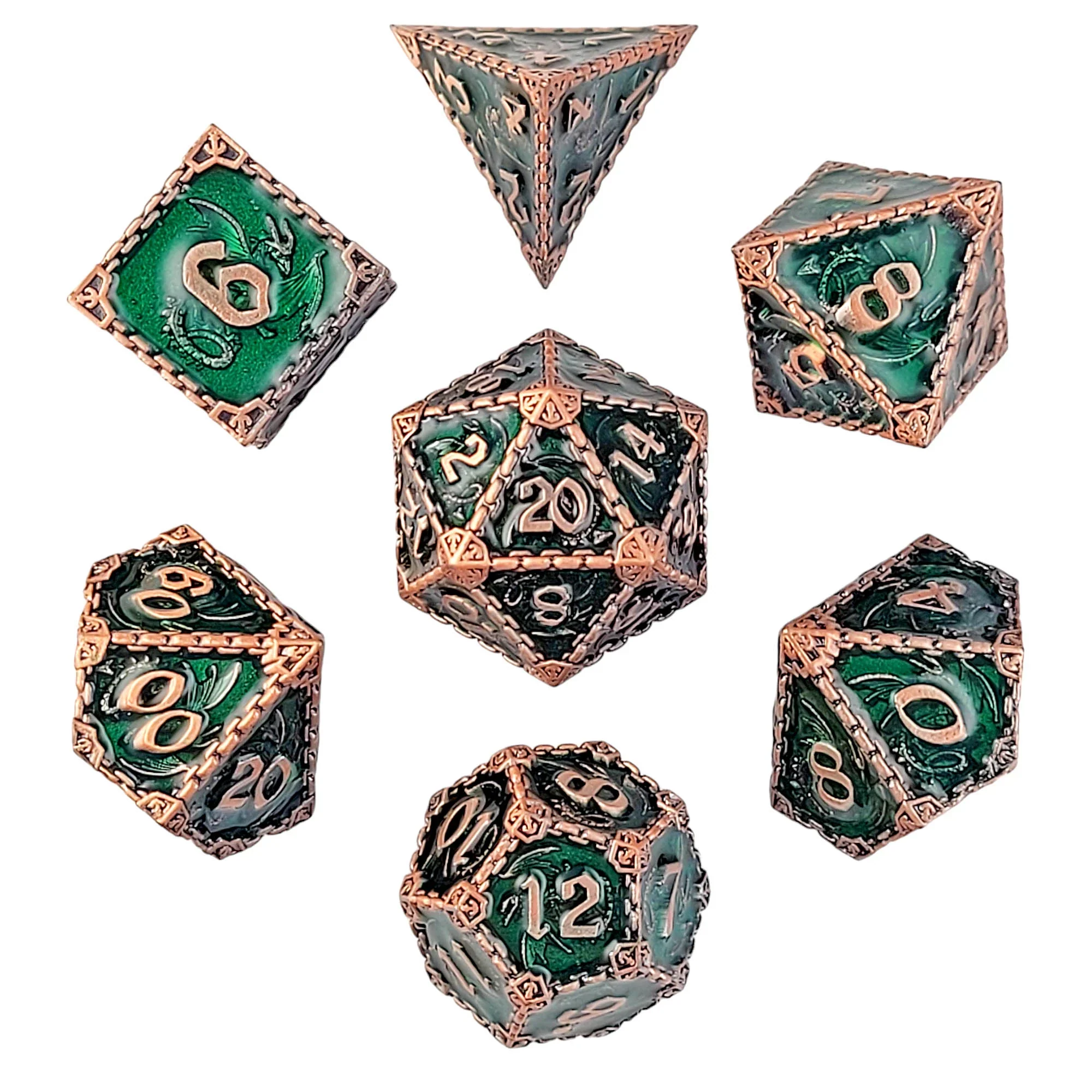 Forged Gaming: Wyrm's Mew Antique Copper - Metal RPG Dice Set - Image 3