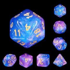 "Potion of Heroism" - Blue and Purple Swirl with Gold Inking - Polyhedral Dice (7) - Level One Dice