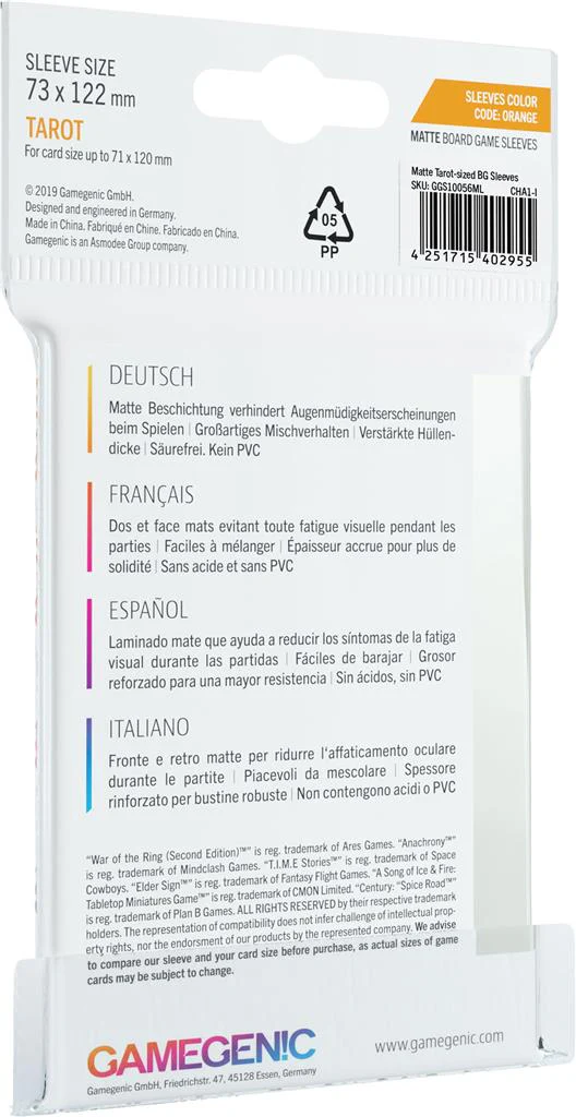 Gamegenic: MATTE Sleeves Tarot 73 x 122 mm - Image 2