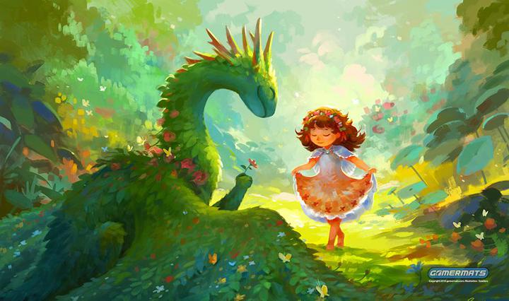 GamerMats: A Dragon and a Curtsy - 14"x24" Stitched Gaming Playmat