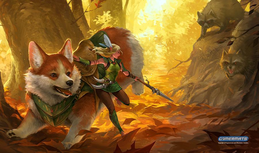 GamerMats: Corgi and Elf - 14"x24" Stitched Gaming Playmat
