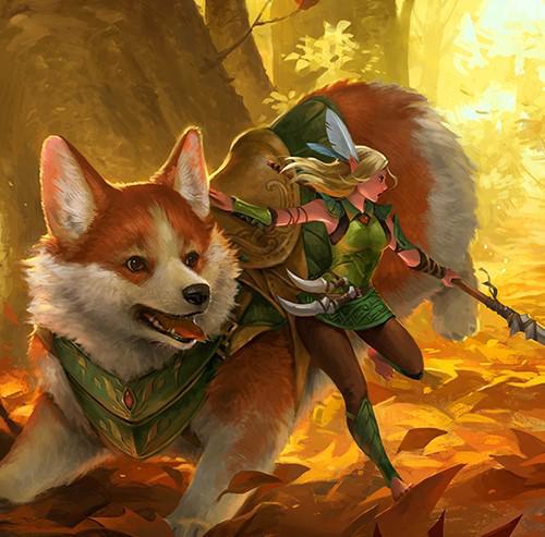 GamerMats: Dragon Art Coaster - Corgi and Elf
