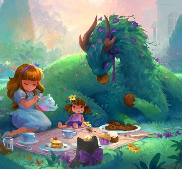 GamerMats: Dragon Art Coaster - Dragon Tea Party