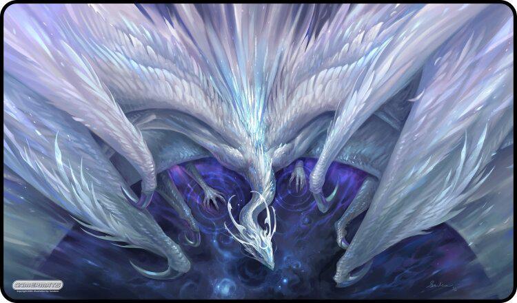 GamerMats: White Crystal Dragon - 14"x24" Stitched Gaming Playmat