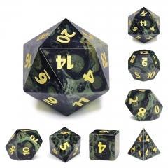 "Ghostrock" - Black and Green Swirl Kambaba Jasper with Gold Inking - Polyhedral Gemstone Dice (7) - Level One Dice - Image 2