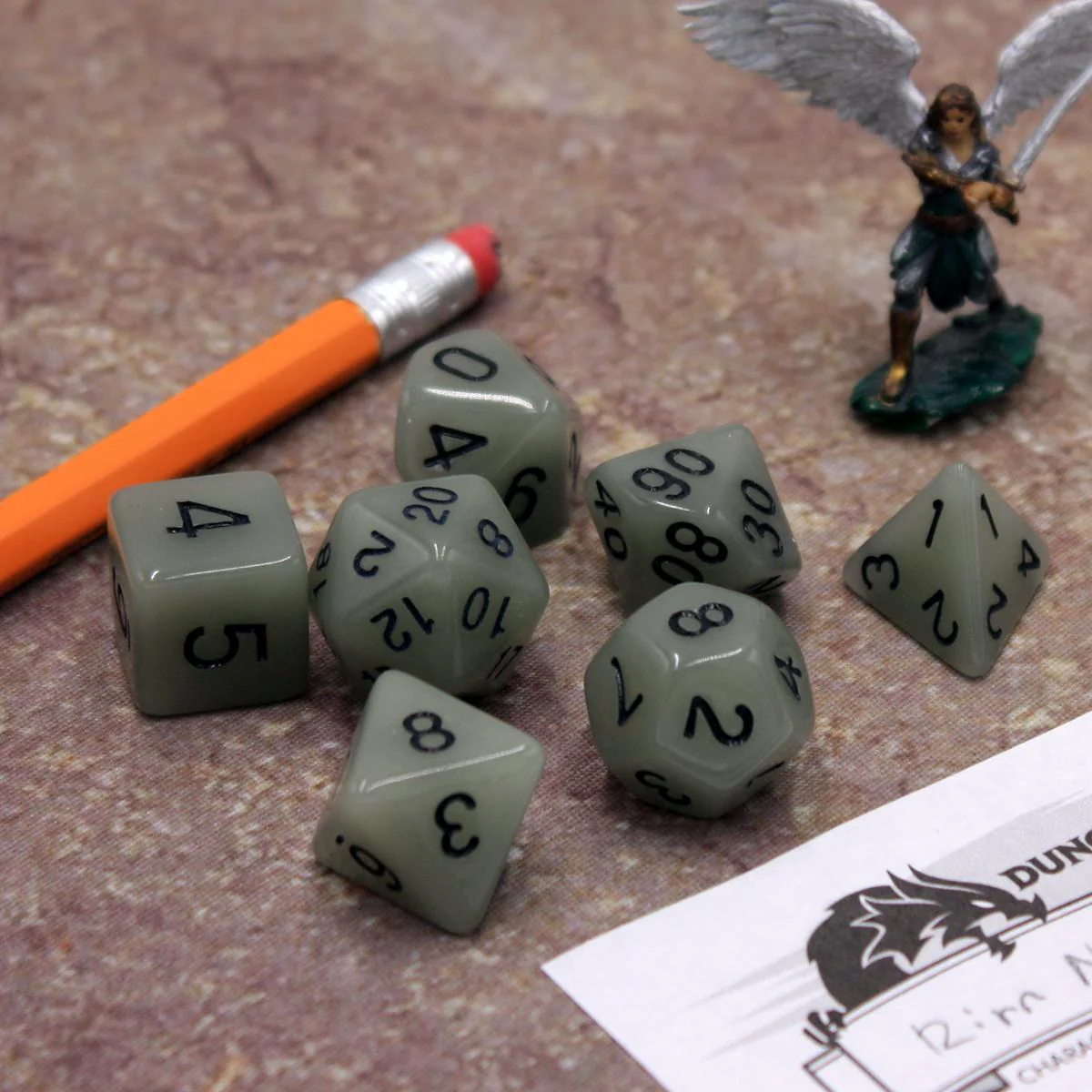 "Glowing Goo" - White Glow in the Dark - Polyhedral Dice (7) - Level One Dice - Image 7