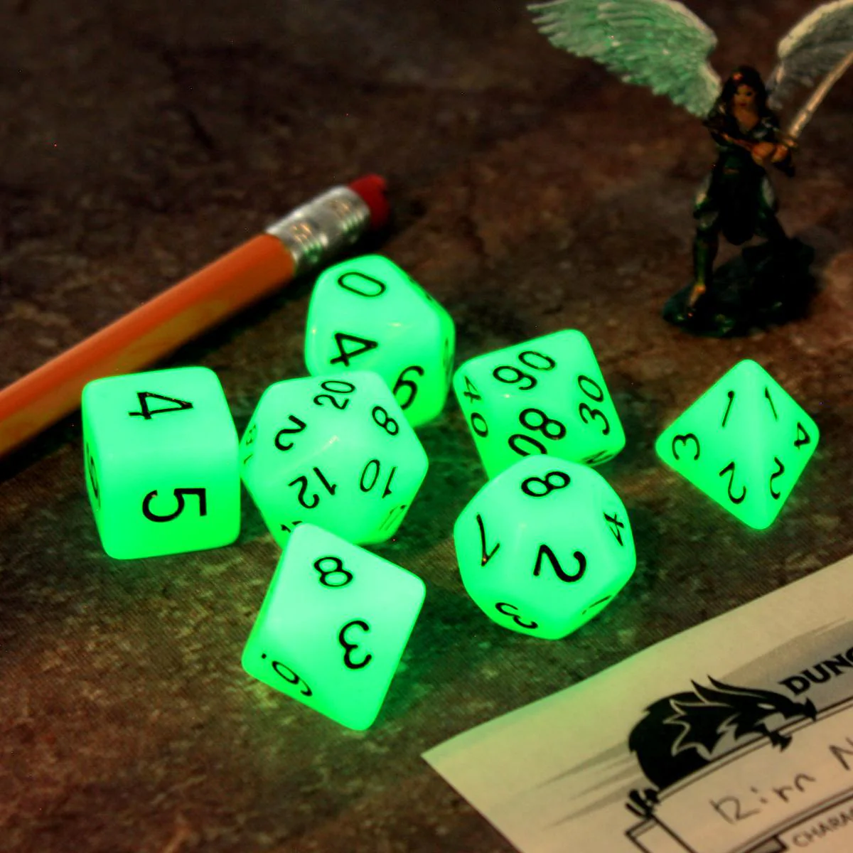 "Glowing Goo" - White Glow in the Dark - Polyhedral Dice (7) - Level One Dice - Image 8