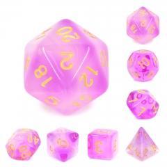 "Goodberry" - Pink and Purple Swirl with Gold Inking - Polyhedral Dice (7) - Level One Dice