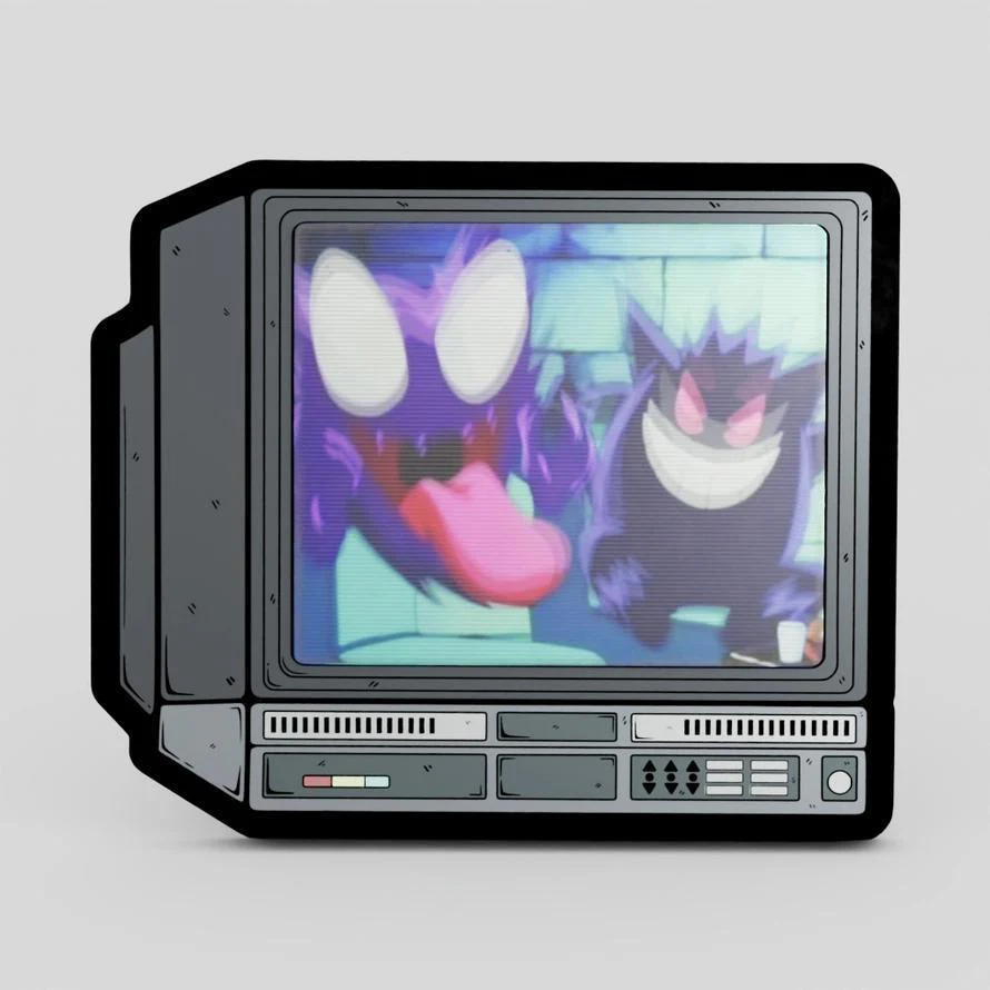 GoopyGoblins: 2.5" Lenticular Anime -Gengar Laugh CRTV - Enamel Pin - Image 3