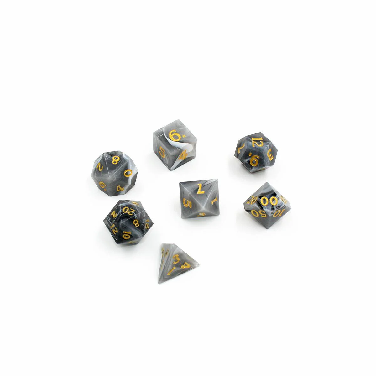 "Granite Gravy" Gray with Gold Sharp Edge - Polyhedral Dice (7) - Level One Dice