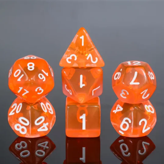 "Hot Habanero" - Orange Translucent with White Inking - Polyhedral Dice (7) - Level One Dice