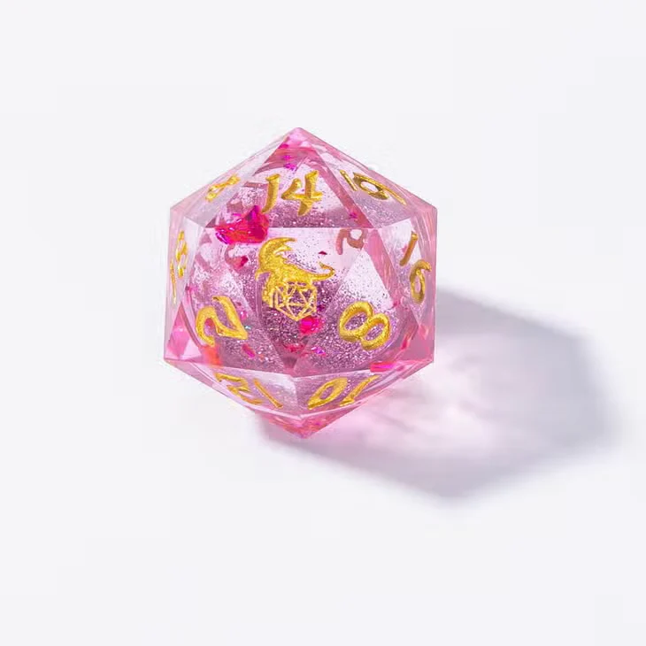 HYMGHO Dice: Captured Magic Handmade Sharp Edge Resin Dice - Liquid Core - Pink - Image 2