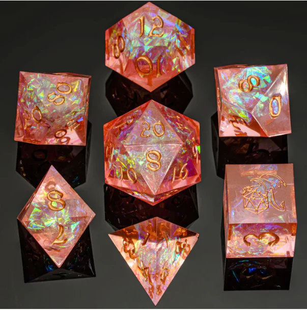 HYMGHO Dice: Captured Magic Handmade Sharp Edge Resin Dice - Pink