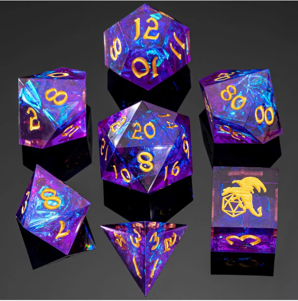 HYMGHO Dice: Captured Magic Handmade Sharp Edge Resin Dice - Purple